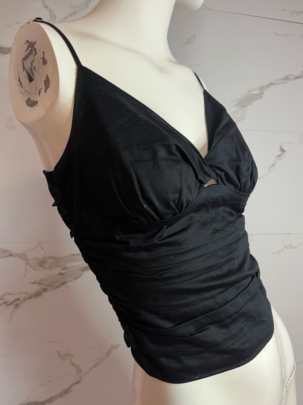 Dynamite Black Smocked Tank Stretch Fitted Twist Front Detail Size S